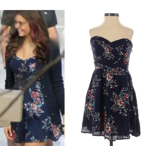 ASO THE VAMPIRE DIARIES ELENA GILBERT Blue Floral Dress EUC RARE - Picture 1 of 4
